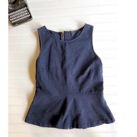 J. Crew Ponte Navy Peplum Sleeveless Top Small - Picture 2 of 4